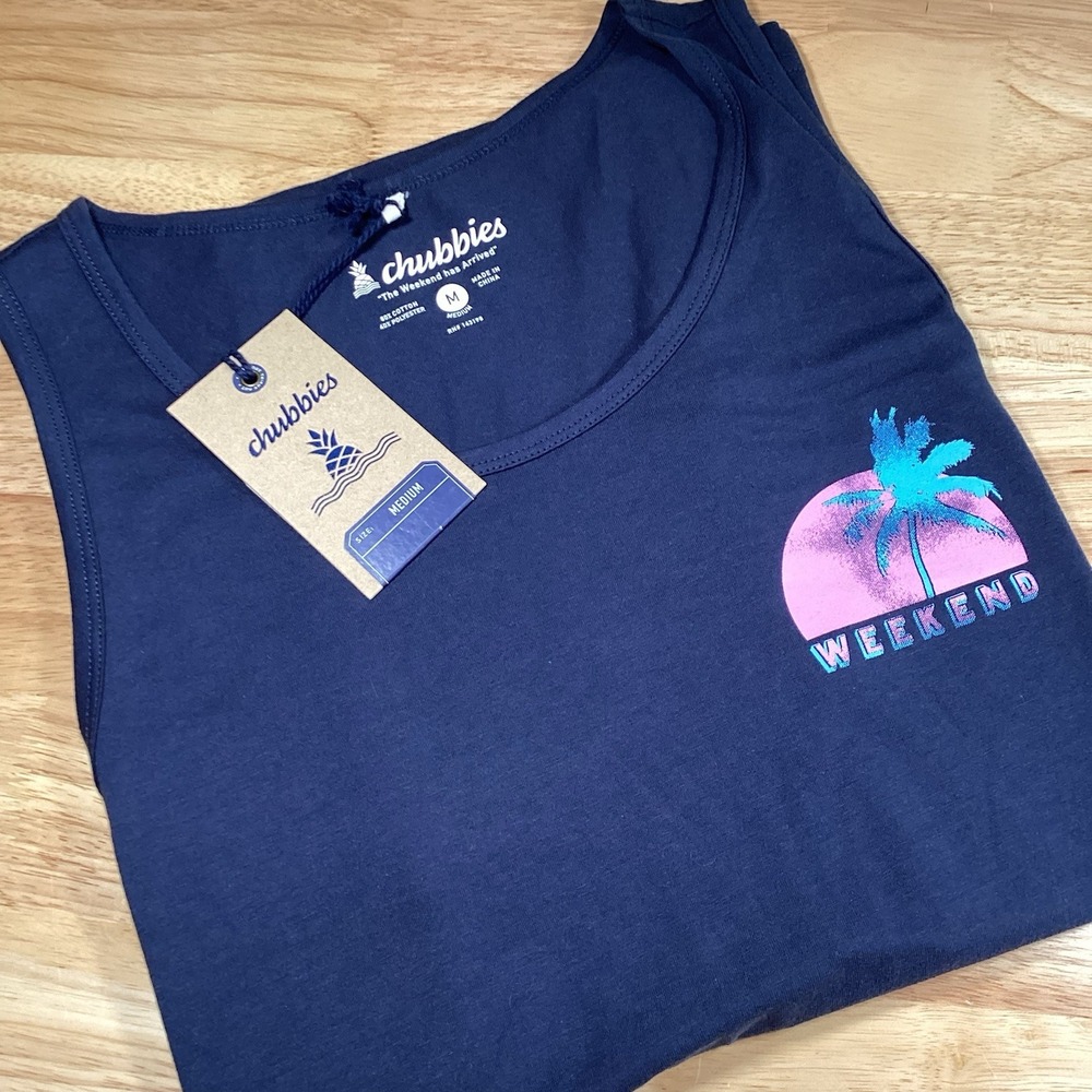 Men's Chubbies Non-Pocket Graphic Tank NEW Navy Blue Medium
